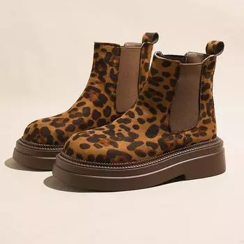 модные женские леопардовые челси ботильоны на платформе зимние ботинки на высоком каблуке замшевые туфли 2025 тренд готика повседневная обувь модные удобные ботинки женские 35 леопардовый