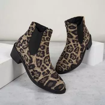 модные женские леопардовые челси зимние ботильоны брендовые туфли на высоком каблуке замшевые туфли зима 2025 тренд готика вечеринка повседневные удобные толстые ботинки женские 36 бежевый