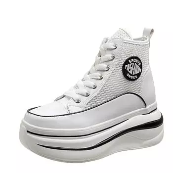 Модные женские летние ботильоны на платформе, новые дышащие сетчатые массивные кроссовки, модные женские туфли на высоком каблуке 7 см, элегантные полые ботинки со шнуровкой 34