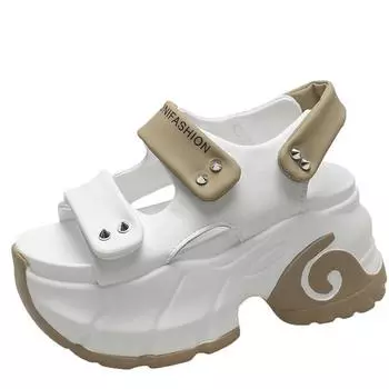 Модные женские летние кожаные пляжные сандалии 8,5 см, женские босоножки на толстой платформе для отдыха, с открытым носком, на высоком каблуке, новые гладиаторские тапочки 34 хаки