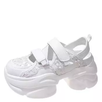 Модные женские летние кроссовки, новые толстые дышащие туфли на танкетке, спортивная обувь для папы, сетчатая обувь на высокой платформе 8,5 см, Zapatillas Mujer 34