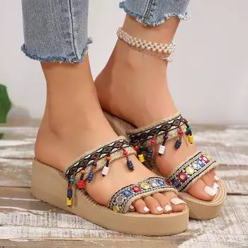 Модные женские летние нескользящие однотонные слипоны на танкетке с открытым носком, дышащие сандалии, тапочки с подогревом в микроволновой печи для женщин 36 синий