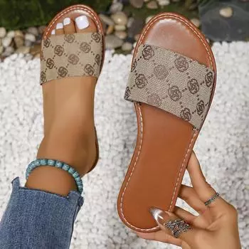 модные женские летние новые плоские нескользящие сандалии женские повседневные удобные открытые носки для шопинга отпуск пляжные шлепанцы Zapatos 36 темные хаки