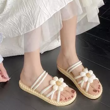Модные женские летние пляжные шлепанцы с ромашками, сандалии на плоской подошве, праздничные пляжные тапочки, домашняя обувь 36-37