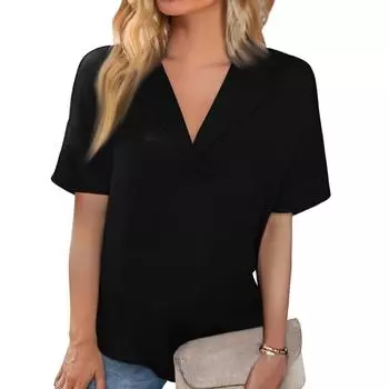 Модные женские летние повседневные свободные однотонные топы с короткими рукавами и лацканами S белый