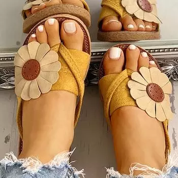 Модные женские летние сандалии на плоской подошве с цветочным дизайном 40 чёрный