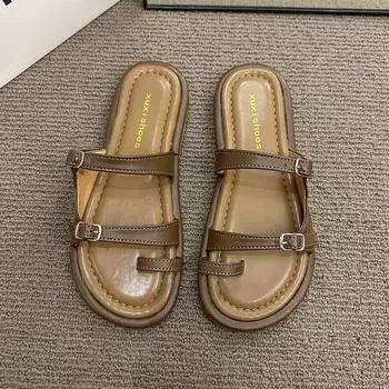 Модные женские летние сандалии на плоской подошве, уличные тапочки, повседневные сандалии с открытым носком, женская пляжная обувь, тапочки 35 чёрный