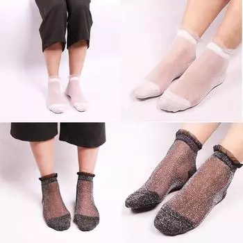 Модные женские летние сетчатые носки с рюшами и блестками, марлевые ажурные носки 3