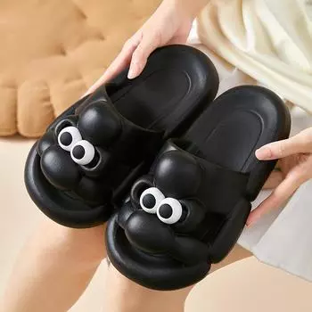 Модные женские летние тапочки 2024 года, милые парные тапочки с большими глазами для летней верхней одежды, милые домашние тапочки из ЭВА с мягкой подошвой 36-37 чёрный