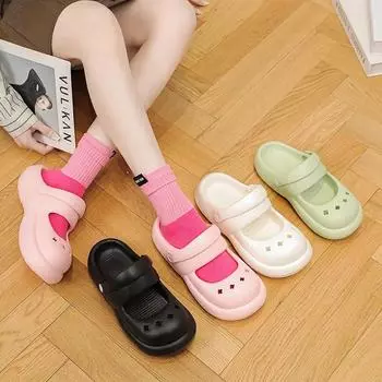 Модные женские летние тапочки из ЭВА, тапочки 2024 года, уличные тапочки, мягкая подошва, садовая обувь, женская внутренняя платформа, нескользящая римская пляжная сандалия 36-37 чёрный