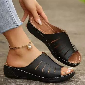 модные женские летние тапочки модные дизайнерские туфли на танкетке с рыбьим ртом удобные пляжные сандалии повседневное платье прогулочные шлепанцы Mujer Zapatos 36 чёрный