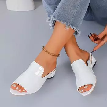 МОДНЫЕ женские летние тапочки, повседневные белые туфли на среднем каблуке, женские шлепанцы с открытым носком, обувь большого размера 35-43 35 белый