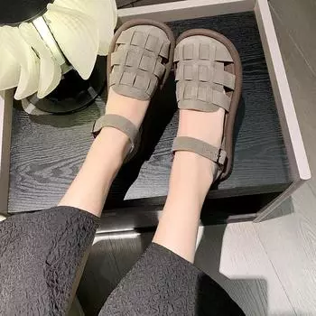 модные женские летние туфли с квадратным носком плоские сандалии кожаные женские гладиаторские сандалии без застежек женская пляжная обувь 35 бежевый