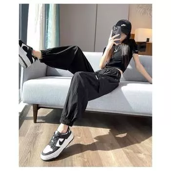 Модные женские летние укороченные брюки-карго из быстросохнущей ткани со складками M