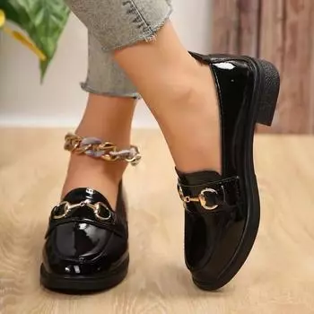 Модные женские лоферы на плоской подошвеРетро-туфли с круглым носком Маленькие кожаные туфли Мокасины с мягкой подошвой Импортная обувь большого размера Женская тенденция 2024 года 35