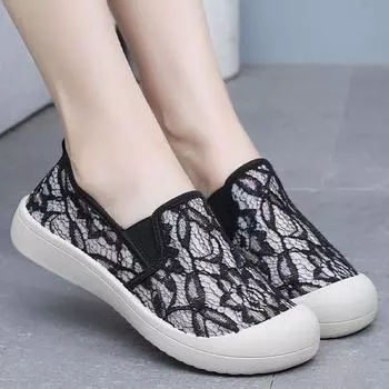 Модные женские лоферы с вышивкой, летние дышащие сетчатые кроссовки на платформе, женские удобные повседневные туфли без шнуровки 35 чёрный