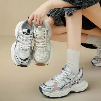 Модные женские массивные кроссовки 2024 года, новые женские повседневные туфли из дышащей сетки, женские туфли на платформе со шнуровкой, вулканизированные туфли Zapatos De Mujer 35 розовый