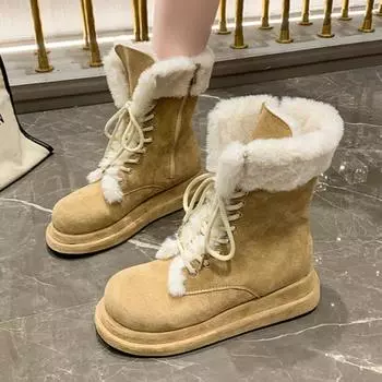 модные женские меховые балетки ботильоны зимние ботинки на платформе замшевые туфли теплые плюшевые хлопковые туфли повседневные кроссовки 2025 трендовая спортивная обувь Botas Mujer 35 малиновый