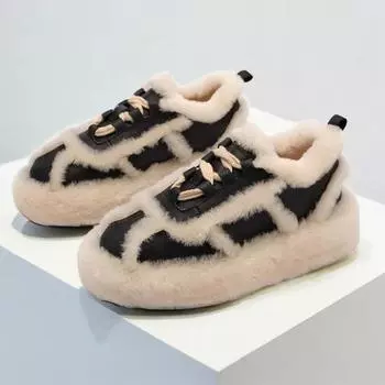 Модные женские меховые ботильоны для снега, спортивная зимняя теплая обувь 2025 года, новые дизайнерские короткие плюшевые туфли на плоской подошве, ботинки на платформе, повседневная обувь Mujer Botas 35 чёрный