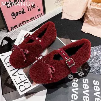модные женские меховые мокасины туфли на плоской подошве теплые неглубокие хлопковые туфли женские 2025 тренд мода повседневная обувь зимние уютные новые Mujer Zapatilllas 35 бежевый