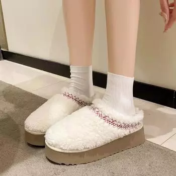 Модные женские меховые тапочки, ботильоны, зимние уличные туфли на плоской подошве, короткие плюшевые теплые шлепанцы из хлопка для снега, бренд Botas 2024 35