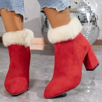 Модные женские меховые зимние теплые остроносые ботильоны сексуальные украшения из страз женские ботинки на молнии удобные женские туфли 37 чёрный