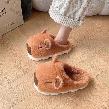 Модные женские милые мультяшные пушистые тапочки зимняя теплая обувь мягкие плюшевые нескользящие парные домашние плюшевые хлопковые тапочки на толстой подошве 36-37 хаки