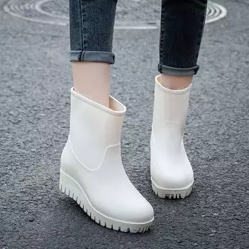 Модные женские модные длинные нескользящие резиновые сапоги на толстой подошве 36
