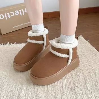 Модные женские модные хлопковые сапоги на плоской подошве, зимние новые замшевые с круглым носком, нескользящие, износостойкие, удобные, зимние сапоги 36 бежевый