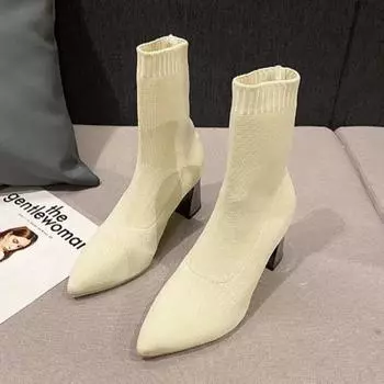 Модные женские модные массивные одинарные ботинки, осенние, новые, остроконечные, сетчатые, полые, дышащие, темпераментные, нескользящие, короткие ботинки 35 бежевый
