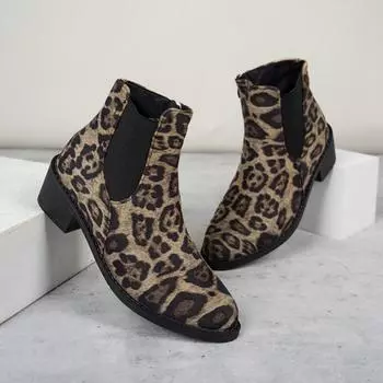 Модные женские модные одинарные ботинки на толстом каблуке, осенние, новые, с круглым носком, из леопардовой замши, противоскользящие, износостойкие, короткие ботинки 36 коричневый