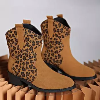 Модные женские модные толстые одинарные ботинки, осенние, новые, заостренные, из замши с леопардовым принтом, с рукавами в тон, удобные, короткие ботинки 36