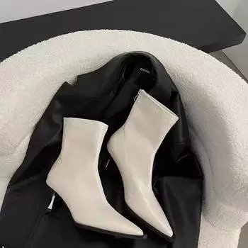 Модные женские модные тонкие сапоги на каблуке, осень, новые, с острым носком сзади, на молнии, темпераментные, на высоком каблуке, короткие сапоги 35 чёрный