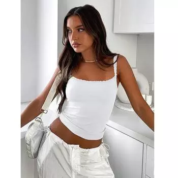 Модные женские модные укороченные топы на тонких бретельках, сплошной цвет, большие размеры, женские укороченные топы без рукавов, рубашки, повседневные топы на бретелях, тонкие майки S кофейный