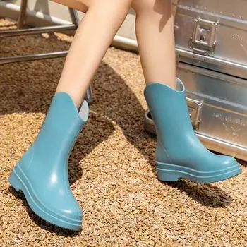 Модные женские модные уличные сапоги средней высоты, водонепроницаемые, нескользящие, закрывающие рот, резиновые туфли для кухни, рабочая обувь 36 коричневый