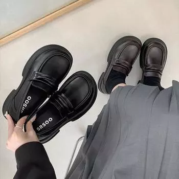 Модные женские мокасины 2024 года, осенние туфли Мэри Джейн в британском стиле на платформе, женские туфли в японском стиле Jk Uniform Lolita Shoes Zapatos Mujer 34 чёрный