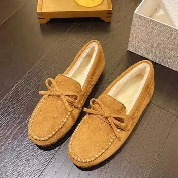 Модные женские мокасины Bow Winter Flats Нескользящие туфли на плоской подошве Женские теплые мокасины Slip-on Comfort Cotton Shoes Zapatos De Mujer 35 чёрный