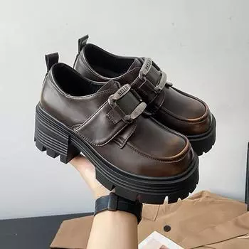 Модные женские мокасины в британском стиле, удобные низкие кроссовки для женщин с пряжкой сбоку, дышащая женская обувь, повседневная обувь для студентов 35 чёрный