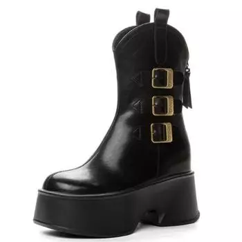 Модные женские мотоциклетные ботинки из натуральной кожи высотой 11 см, дышащие ботинки на платформе с плюшевым мехом, женская обувь, женские новые весенне-осенние панк-ботинки 33