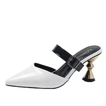 Модные женские мюли размера 35-43 2024 года, сексуальные летние женские тапочки с острым носком, модные белые женские повседневные туфли на среднем каблуке 35 белый