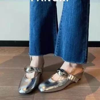 Модные женские мюли, тапочки, модные босоножки на плоской танкетке, осенние босоножки для отдыха на природе, пляжные сандалии 35 серебряный