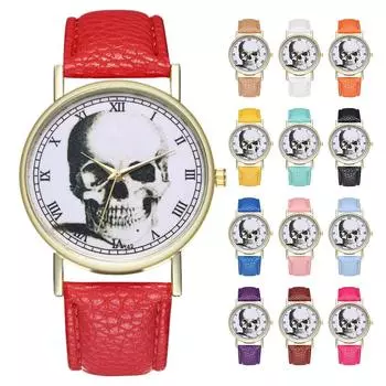 Модные женские мужские часы с черепом и цифрами, ремешок из искусственной кожи, повседневные кварцевые часы White