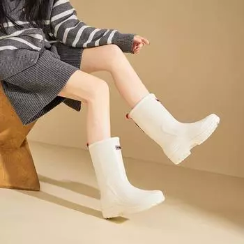 Модные женские нескользящие резиновые сапоги среднего размера Tube Bundle Mouth 36