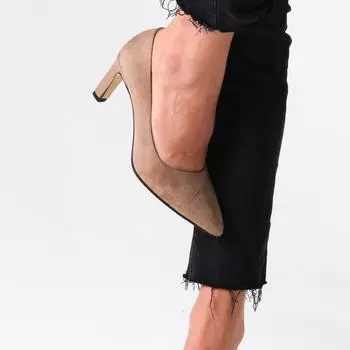 Модные женские норковые замшевые туфли на каблуке