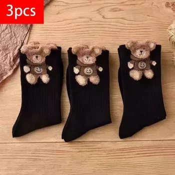 Модные женские носки с медведем, плюшевые носки до середины икры, верхняя одежда, милые универсальные длинные носки Ins Tide, осенне-зимние носки one size