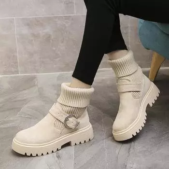 модные женские носки сапоги белые сапоги на платформе для зимы и осени Botas Femininas эластичные ботильоны массивные туфли на танкетке Botines Mujer 35 белый