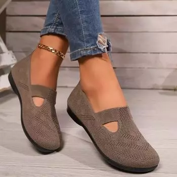 Модные женские новинки осени 2024 года, простые однотонные сетчатые дышащие женские туфли на плоской подошве, нескользящие, модные женские туфли без застежек на плоской подошве 36 чёрный
