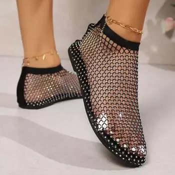 Модные женские новые роскошные брендовые сандалии с круглым носком и плоской подошвой, полые короткие сапоги, сексуальные туфли с водным бриллиантом и плоской подошвой 36 хаки