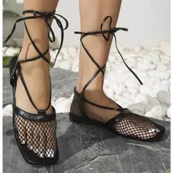 модные женские новые роскошные квадратные сетчатые носки с сетчатыми резинками на ногах, женские модные цветные ромбовидные плоские сандалии тапочки 35 чёрный