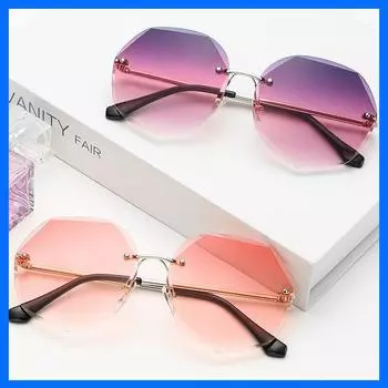 Модные женские новые солнцезащитные очки женские безрамные солнцезащитные очки с отделкой солнцезащитные очки с отделкой из полигональных линз женские очки серый